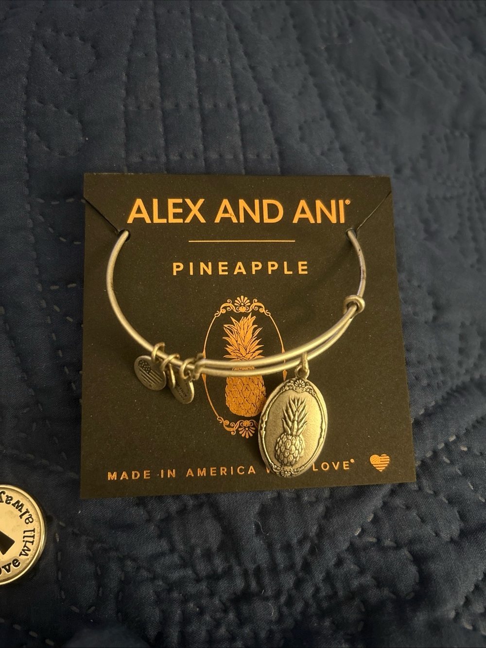 Alex and Ani Silver Pineapple Oval Charm Bangle